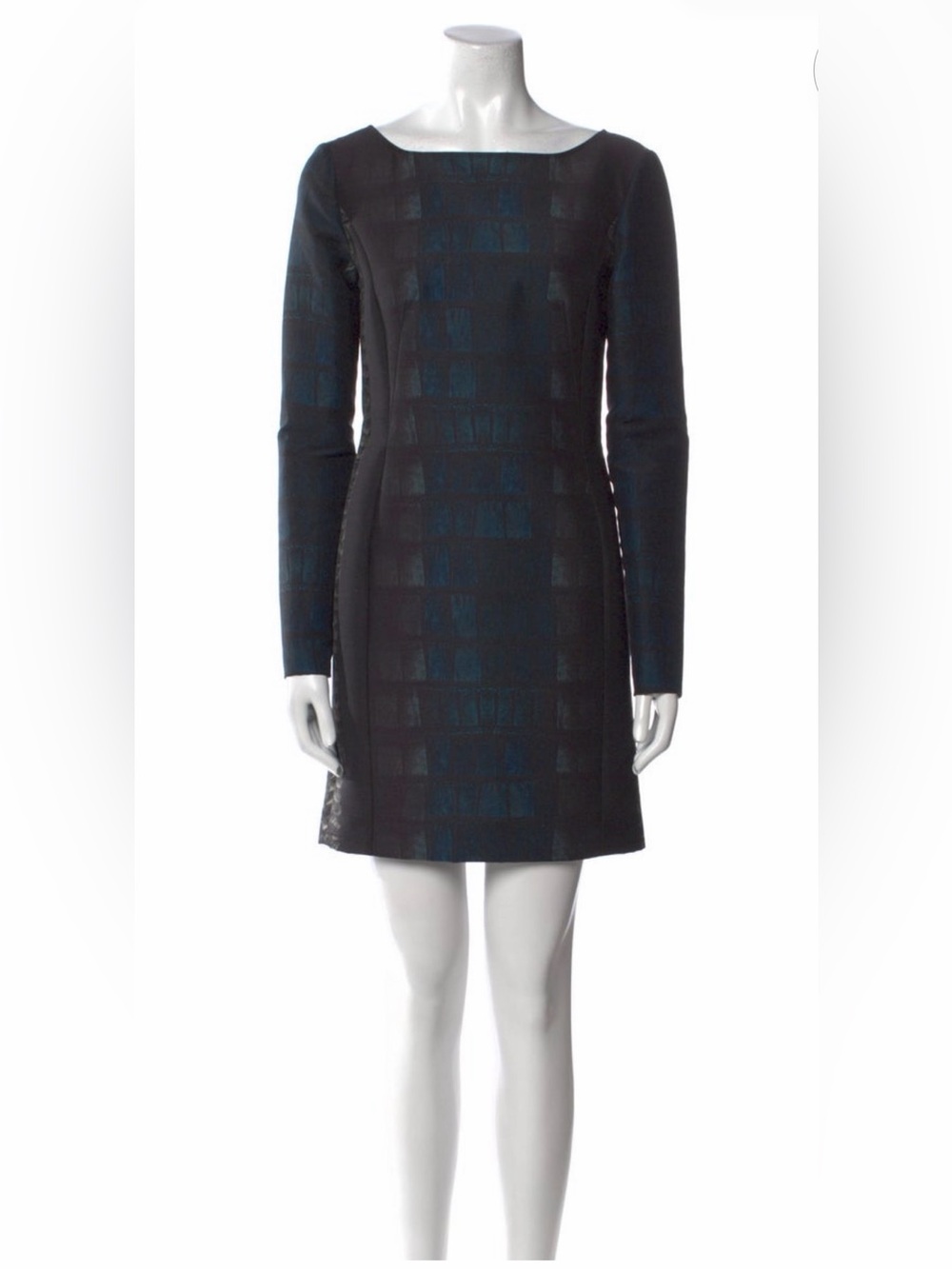 Cédric Charlier Navy Black Plaid Wool Long Sleeve Mini Dress NWOT Size M - Picture 4 of 7